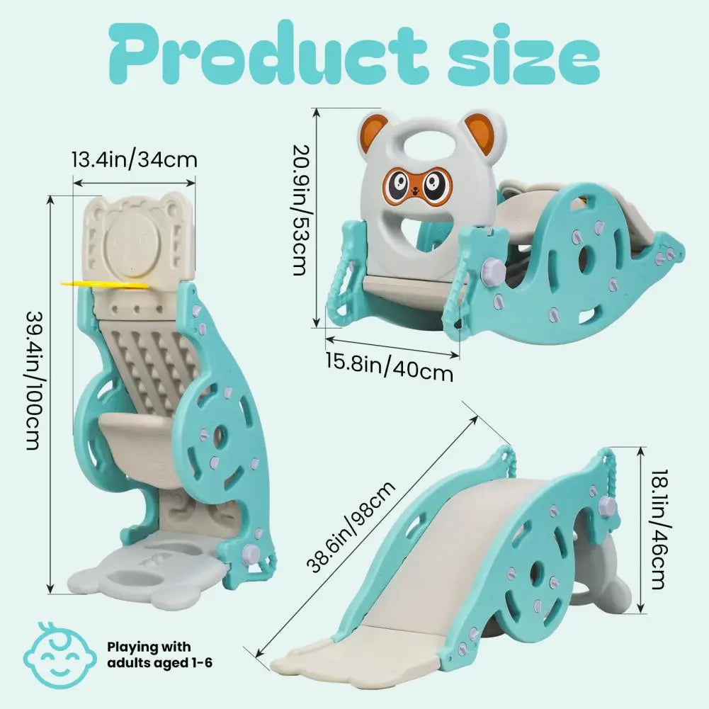 Portable Combination Slide for Children 4-in-1 Kids Slide Rocking Toy Rocking Horse with Basketball Hoop for Age 1-6 Boys Girls