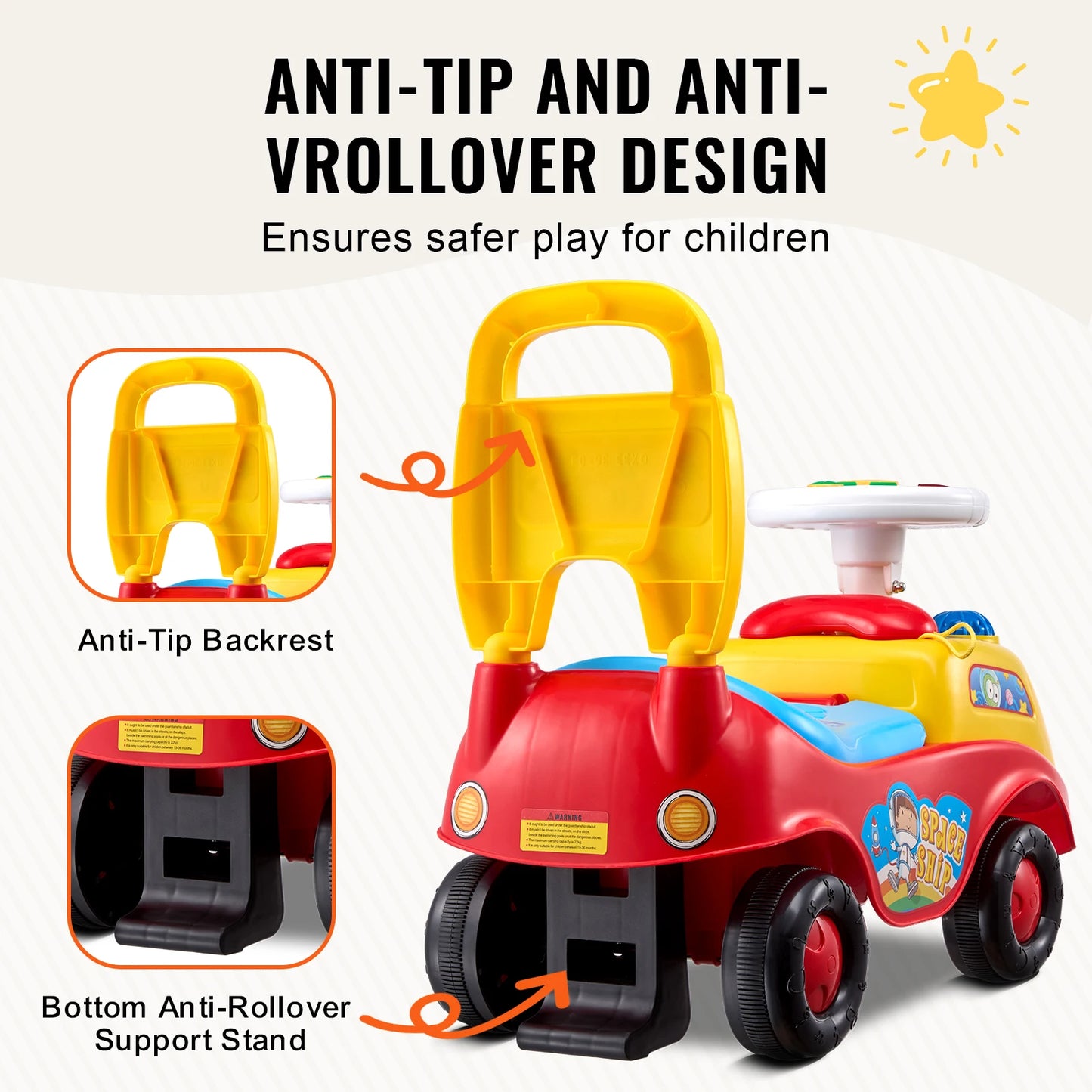 Toddler Ride On Push Car Sit to Stand Kids Ride On Toy Car W/ Music Steering Wheel Seat Storage for Toddlers Ages 1-3