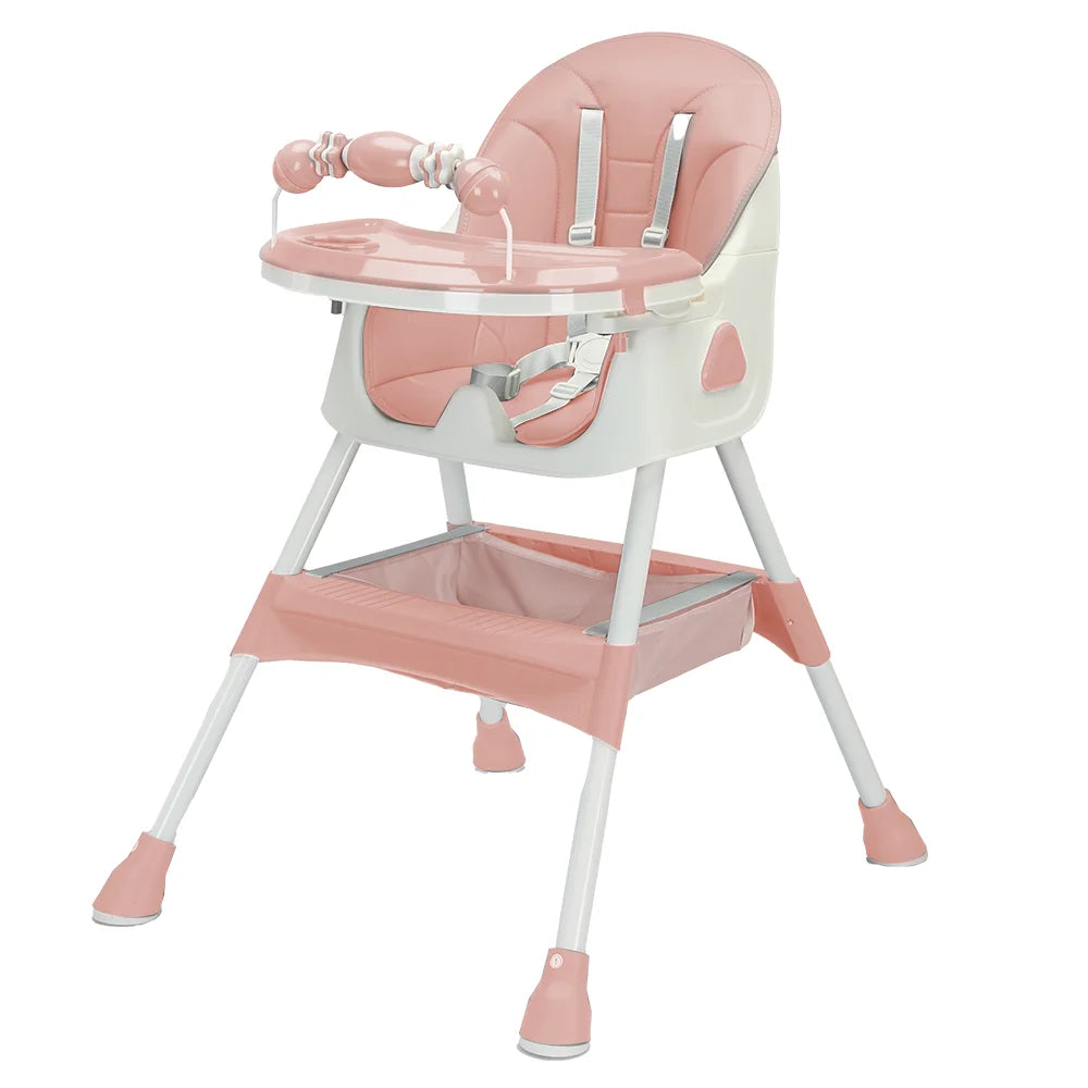 Foldable Baby High Chair 6 Months Plus, with Large Anti-slip Pad & Toy Rack, Easy to Clean Feeding