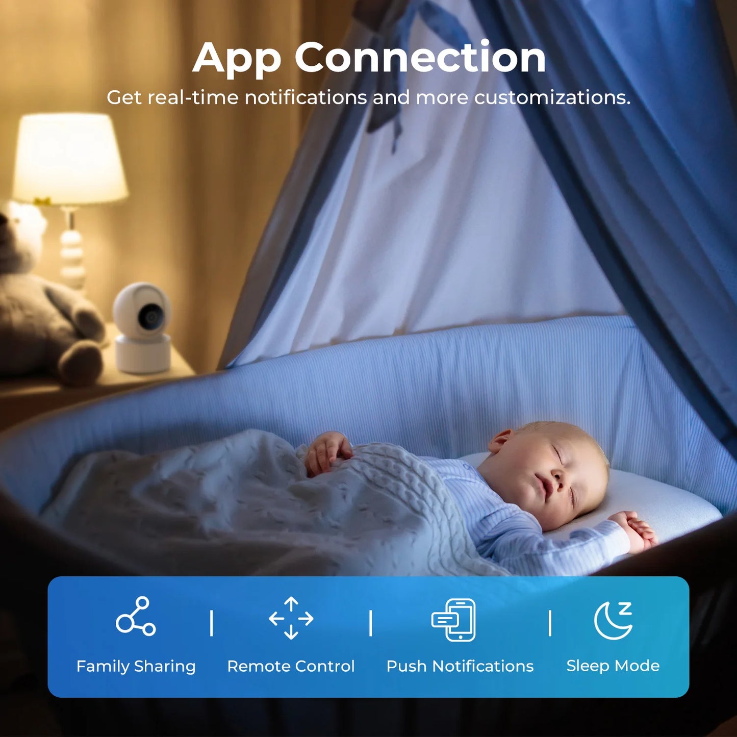 Baby Monitor Indoor Security Camera with AI Detection Night Vision 2-Way Audio 360° PTZ Compatible