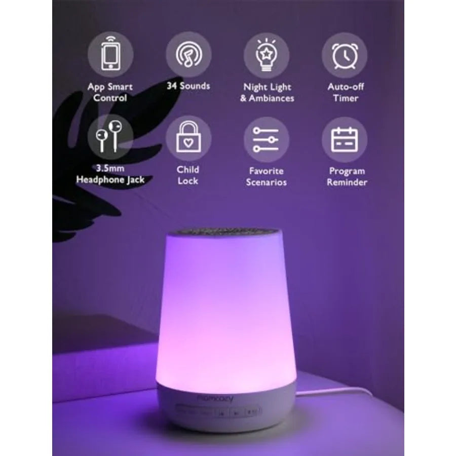 Baby Sound Machine, White Noise Machine for Baby Sleeping with Night Light, Toddler Sleep Trainer 34 Soothing Sleep Sounds