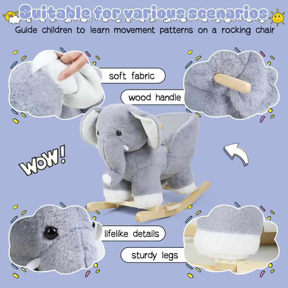 Baby Rocker Chair Elephant Baby Rocking Horse Stuffed Plush Ride-on Rocking Horse for Toddlers 1-3 with Music Sound