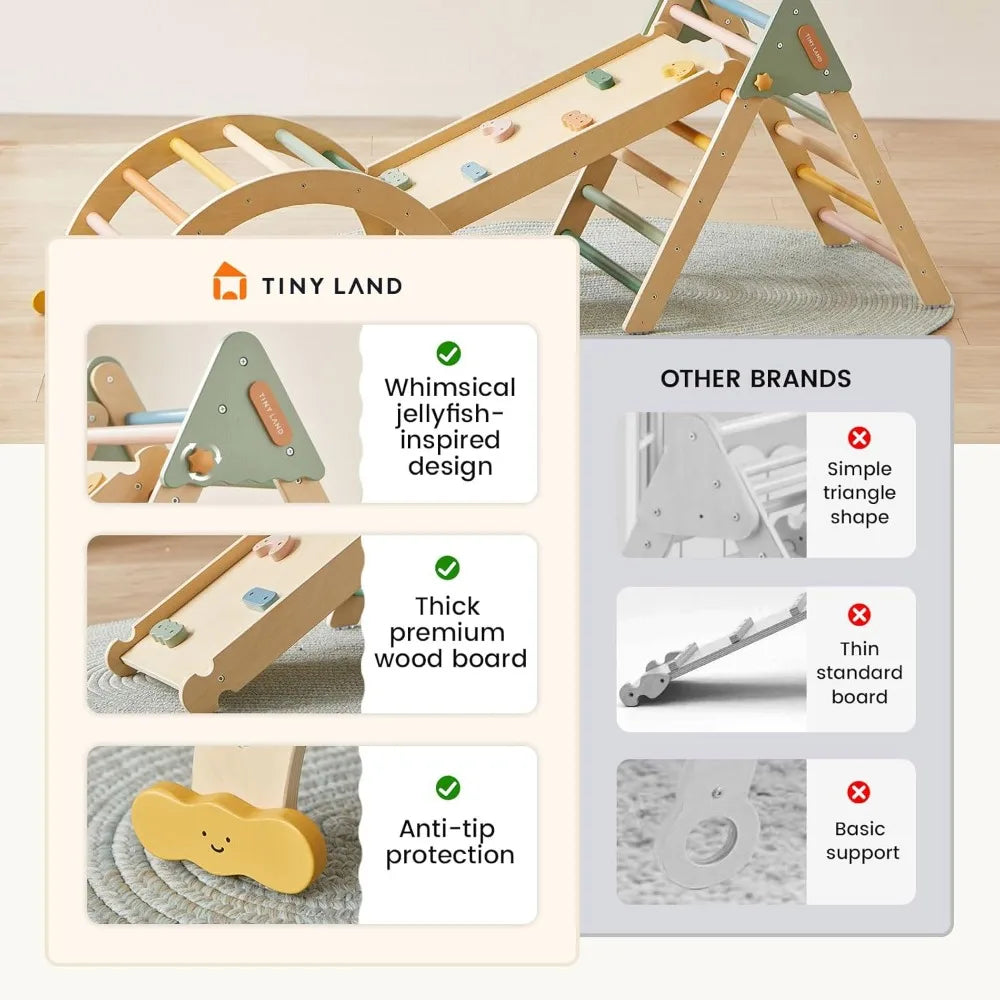7-in-1 Foldable Pikler Triangle Set, Montessori Toddler Climbing Toys Indoor, Wooden Playground Jungle Gym for Kids, Climber Gift for Boys & Girls