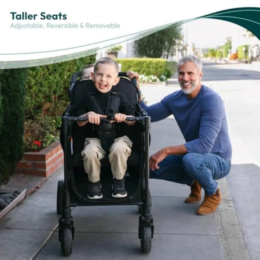 Foldable Wagon with Aluminum Frame - Adjustable Canopy Push Handle - All-Terrain Wheel