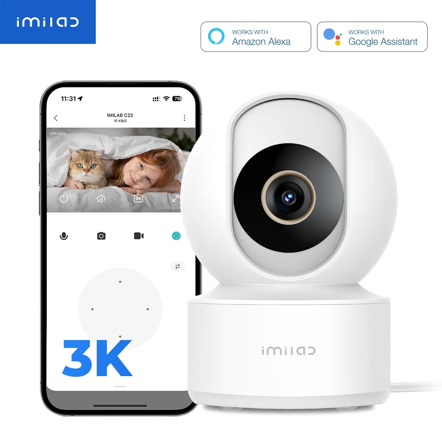 Baby Monitor Indoor Security Camera with AI Detection Night Vision 2-Way Audio 360° PTZ Compatible