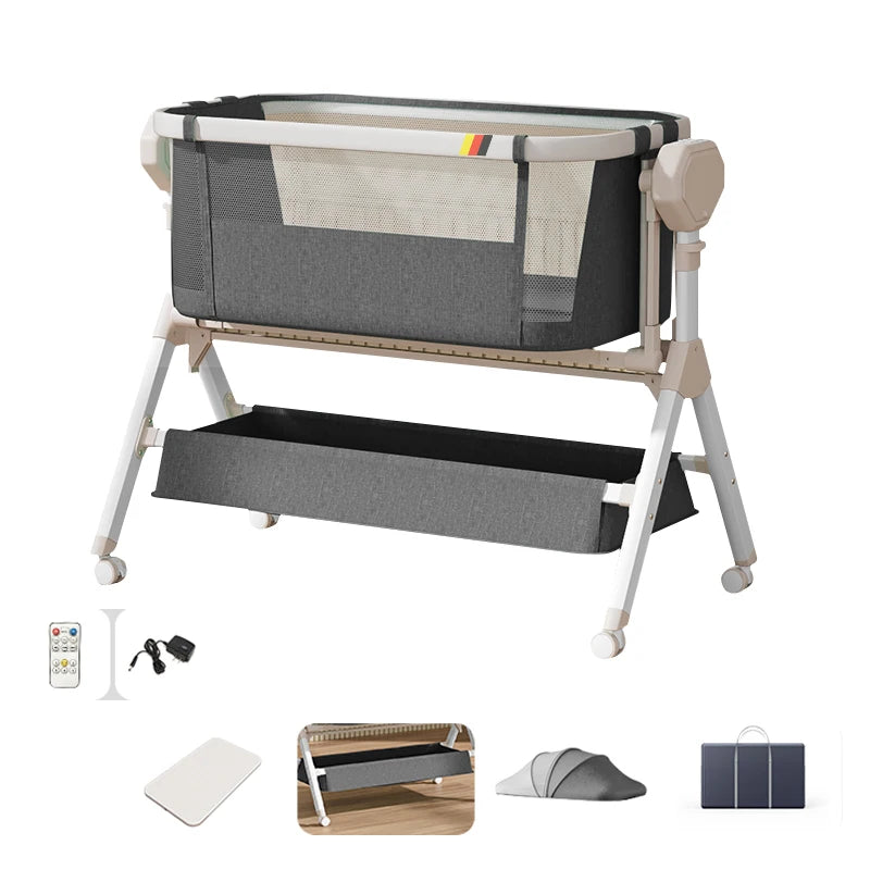 Automatic Rocking Bassinet Newborn Bedside Sleeper Steanny Bassinet Baby Cradle with Music And Lights Comfortable Soft Mattress