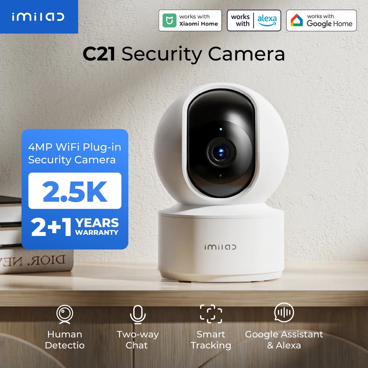 IMILAB C21 WiFi Camera 2.5K Baby Monitor Indoor IP Camera with PTZ Night Vision 2-Way Audio Human Tracking AI Detection