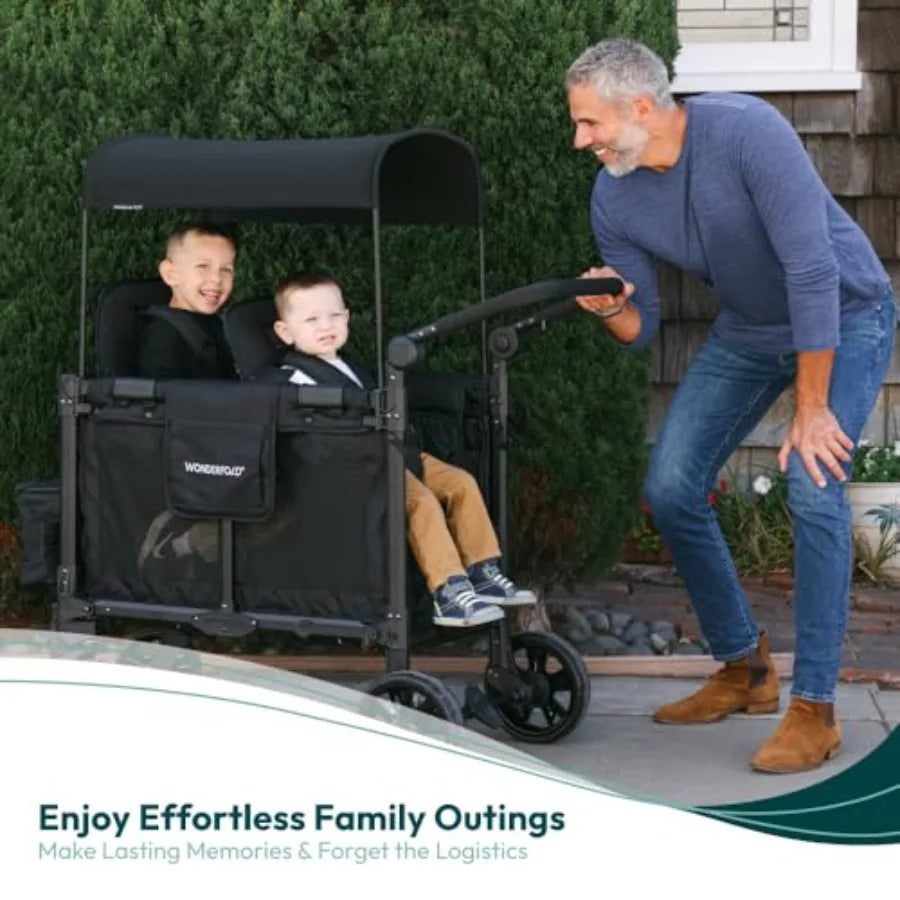 Foldable Wagon with Aluminum Frame - Adjustable Canopy Push Handle - All-Terrain Wheel