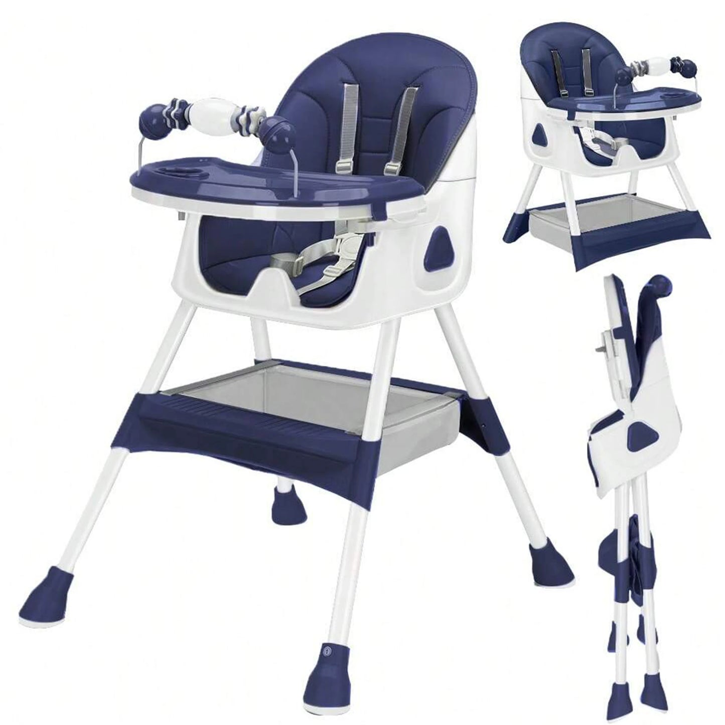 Foldable Baby High Chair 6 Months Plus, with Large Anti-slip Pad & Toy Rack, Easy to Clean Feeding