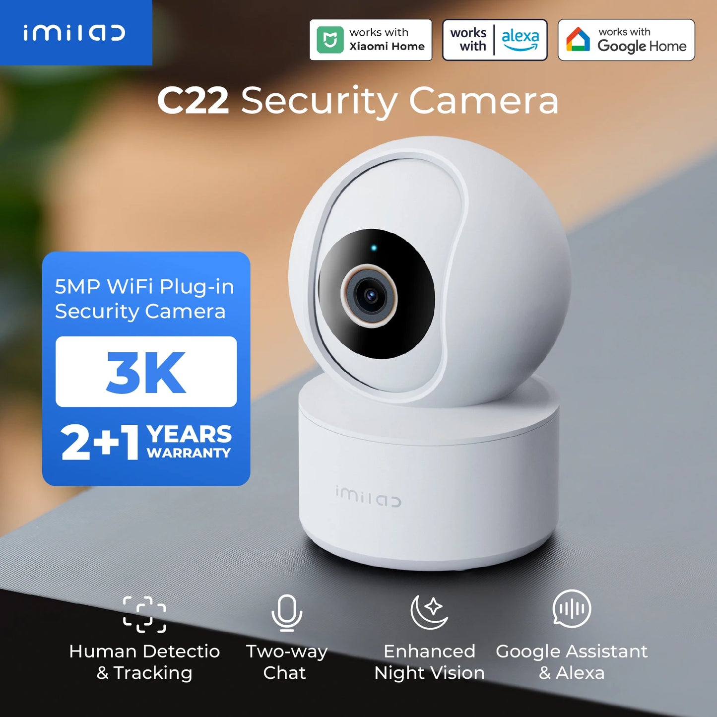 Baby Monitor Indoor Security Camera with AI Detection Night Vision 2-Way Audio 360° PTZ Compatible