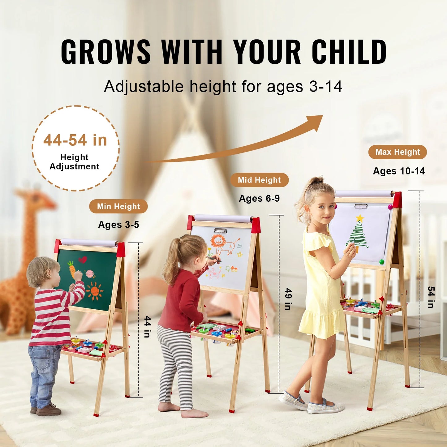 Children Magnetic Drawing Board Wooden Double-Sided Kid's Art Easel with Whiteboard Chalkboard for Girls Gifts Toys