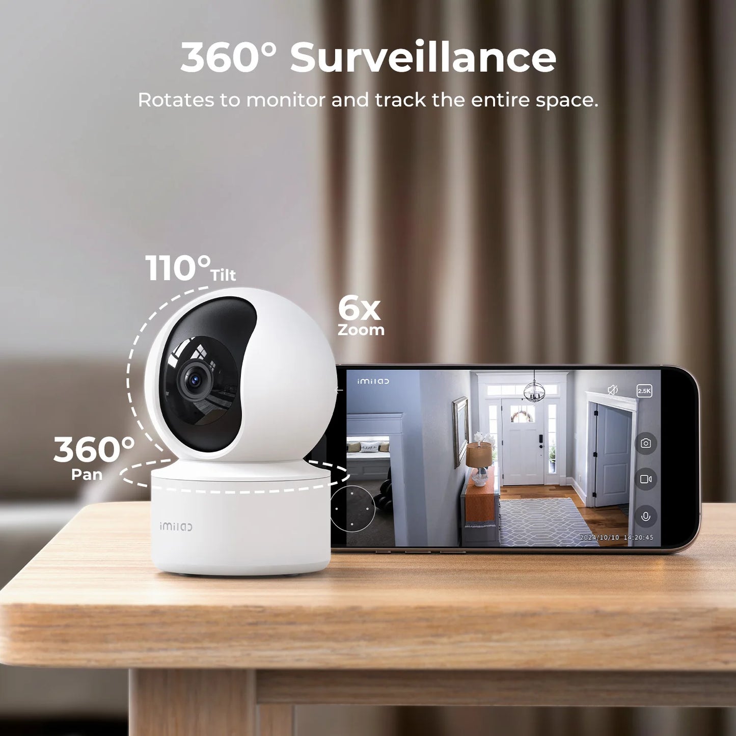 IMILAB C21 WiFi Camera 2.5K Baby Monitor Indoor IP Camera with PTZ Night Vision 2-Way Audio Human Tracking AI Detection