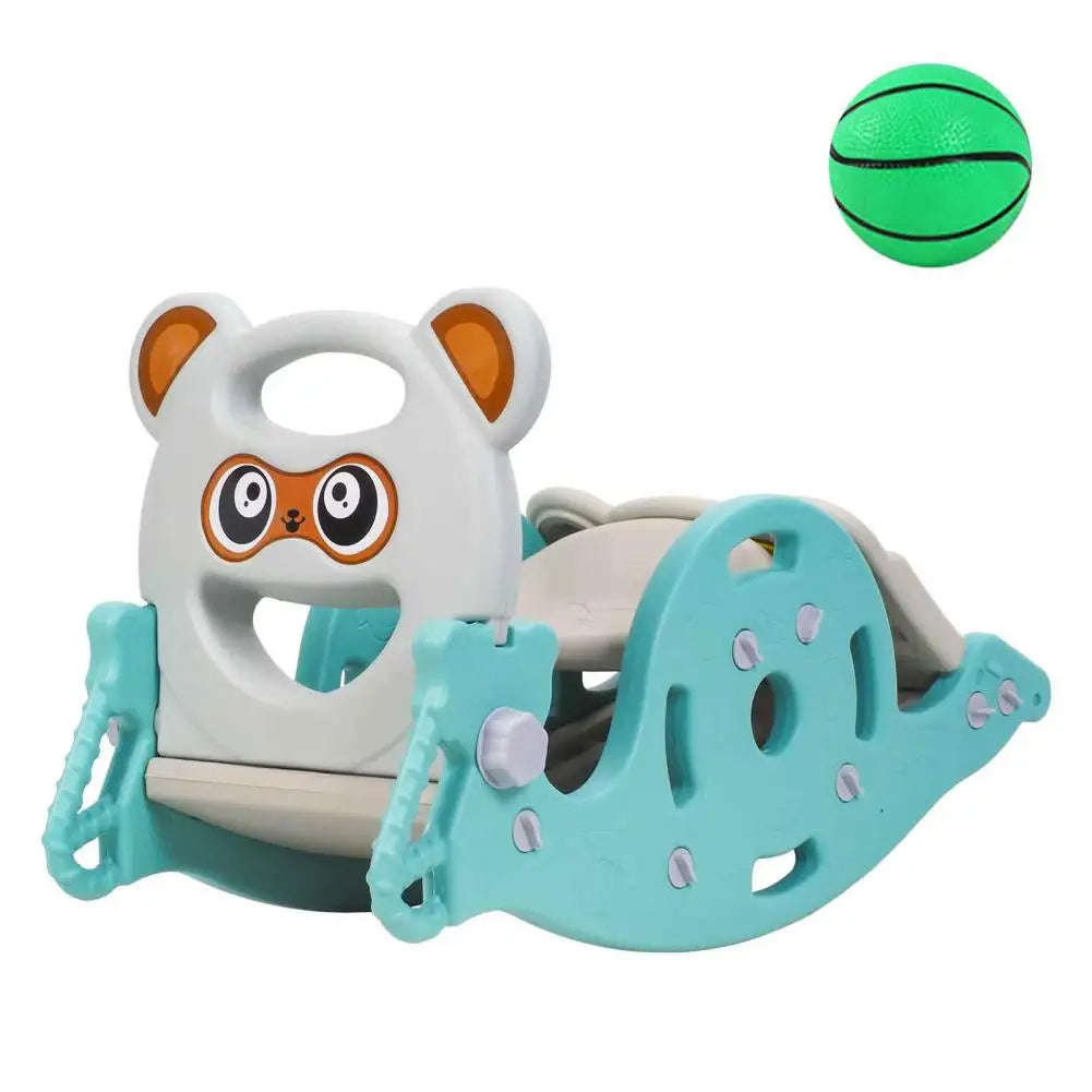 Portable Combination Slide for Children 4-in-1 Kids Slide Rocking Toy Rocking Horse with Basketball Hoop for Age 1-6 Boys Girls