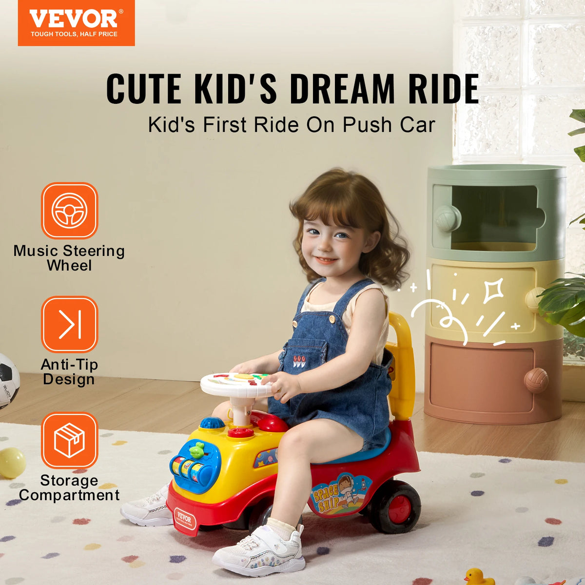 Toddler Ride On Push Car Sit to Stand Kids Ride On Toy Car W/ Music Steering Wheel   Seat Storage for Toddlers Ages 1-3