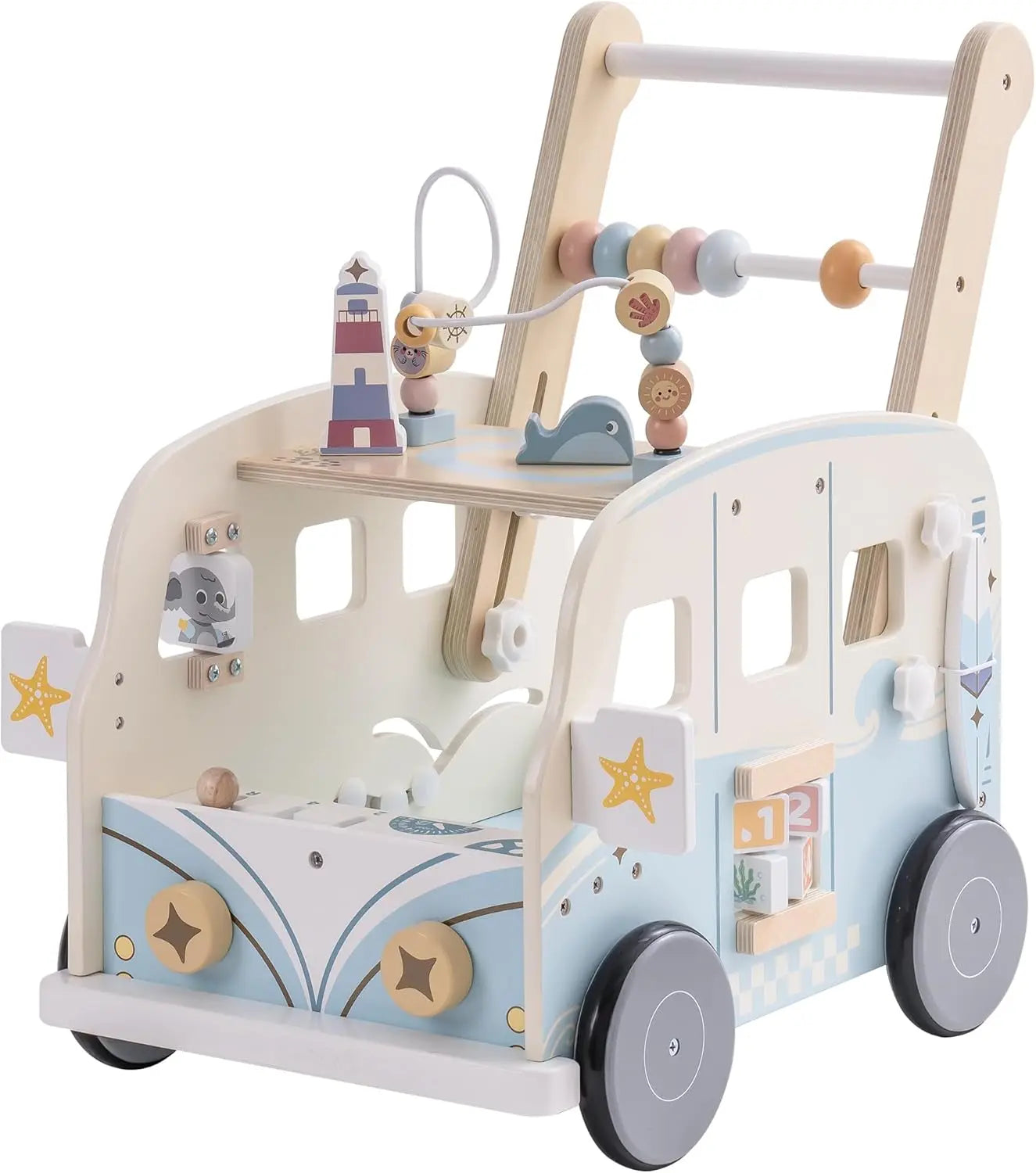 Wooden Baby Walker Baby Push Along Activity Walkers with Wheels Multifunctional Baby Walker Gift for Boy Girls