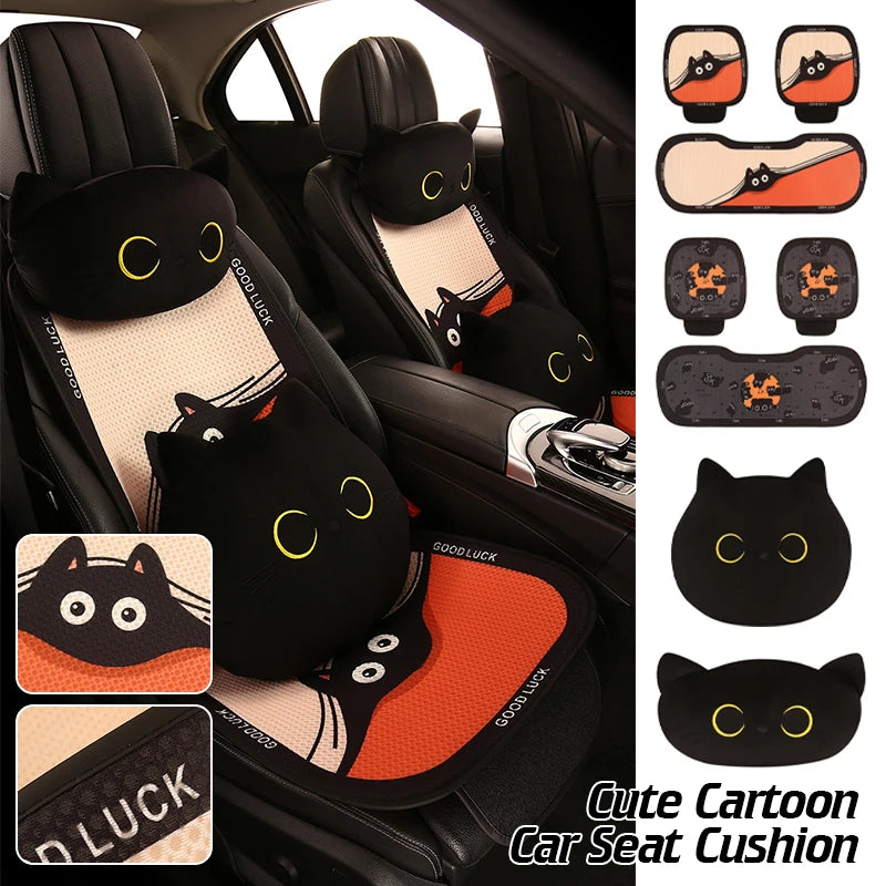 Cute Cartoon Car Seat Cushion Personality Cat Pattern Men's Women's Car Seat Cover Interior Accessories Four Seasonal Universal