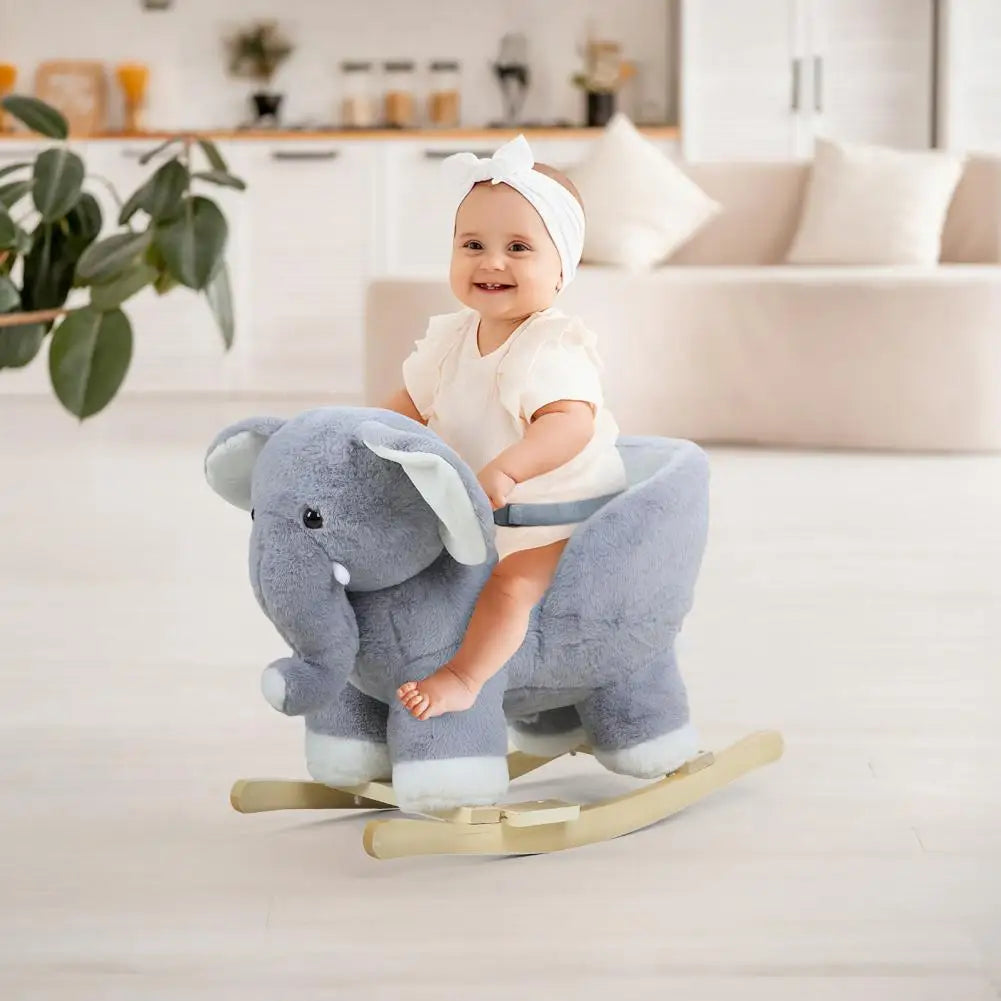 Baby Rocker Chair Elephant Baby Rocking Horse Stuffed Plush Ride-on Rocking Horse for Toddlers 1-3 with Music Sound