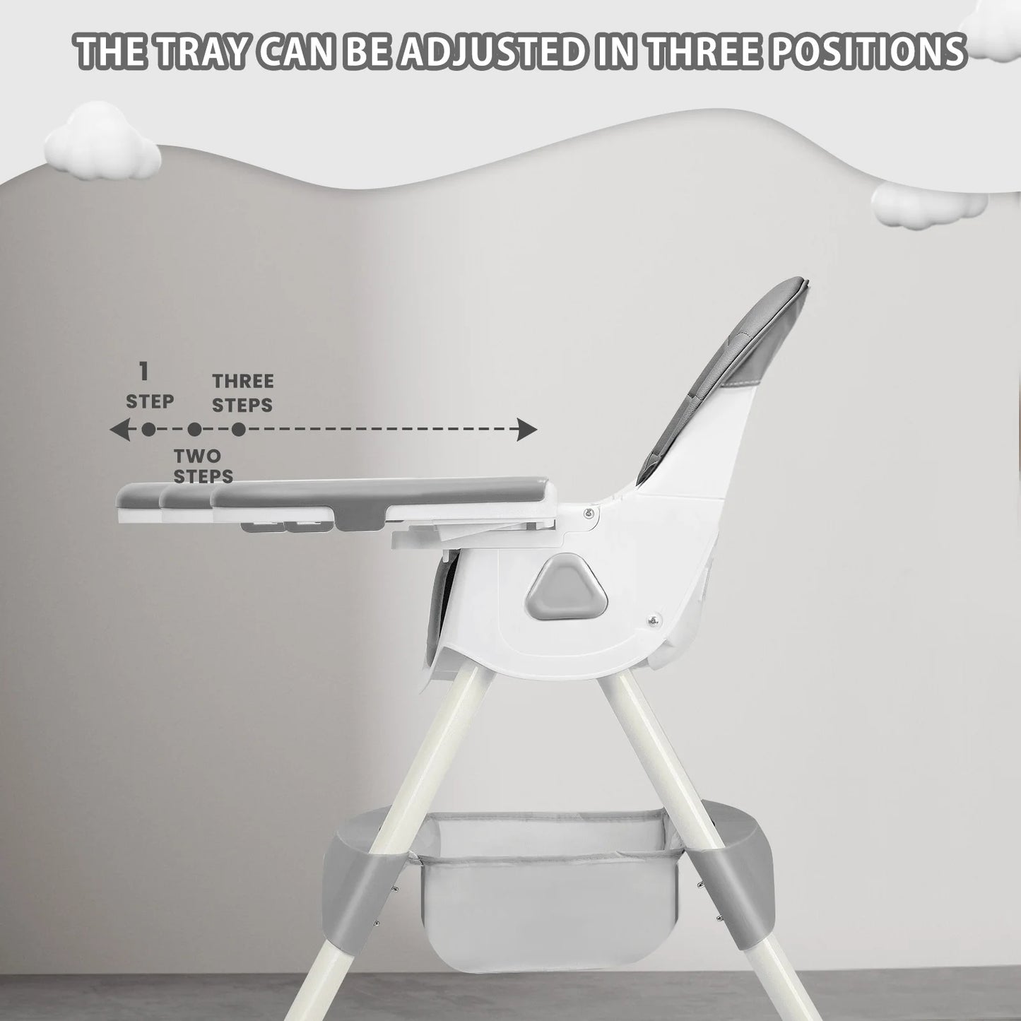 Foldable Baby High Chair 6 Months Plus, with Large Anti-slip Pad & Toy Rack, Easy to Clean Feeding