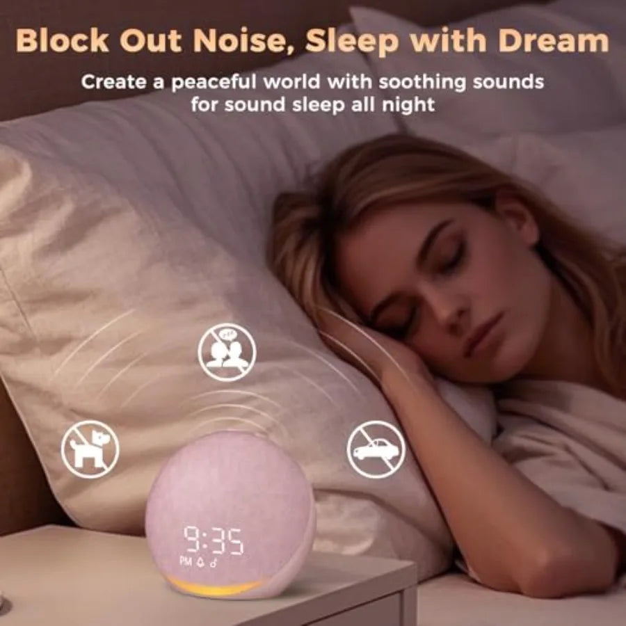 Sound Machine Alarm Clock for Bedroom: 25 Natural Sleep Sounds - White Noise Machine for Adults and Baby - Gentle Wake Up Alarm
