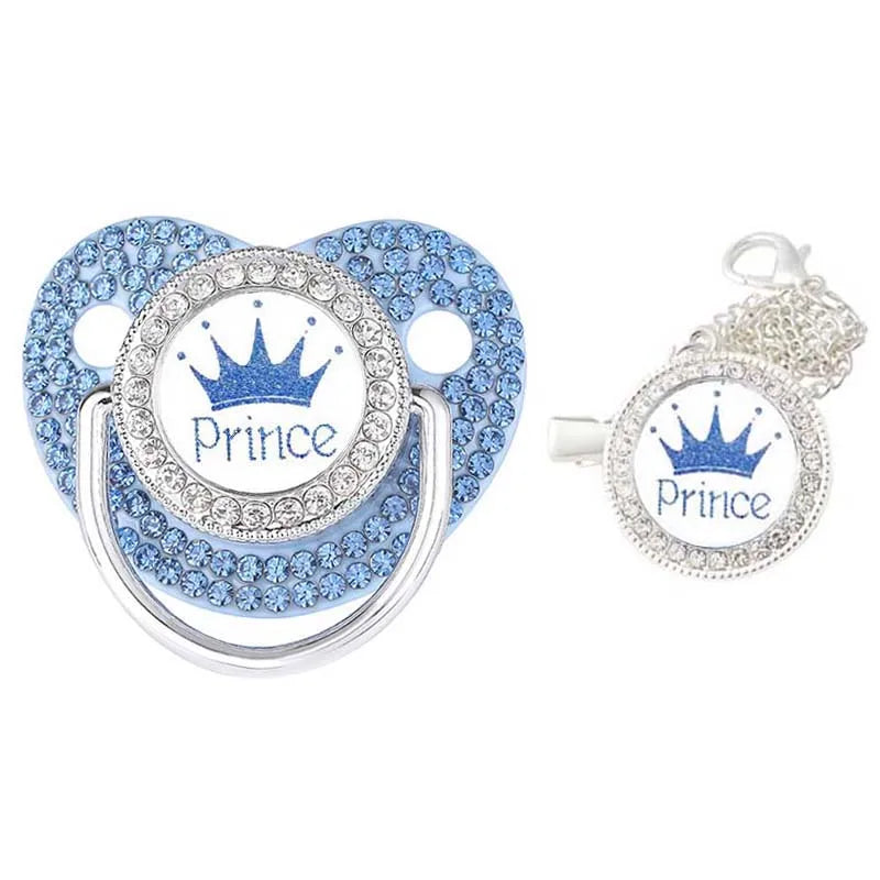 Bling Crown Pacifier with Pacifiers Chain Clip BPA Free Silicone Infant Nipple Dummy Soother New born Baby Boys Girls Gift 0-24M