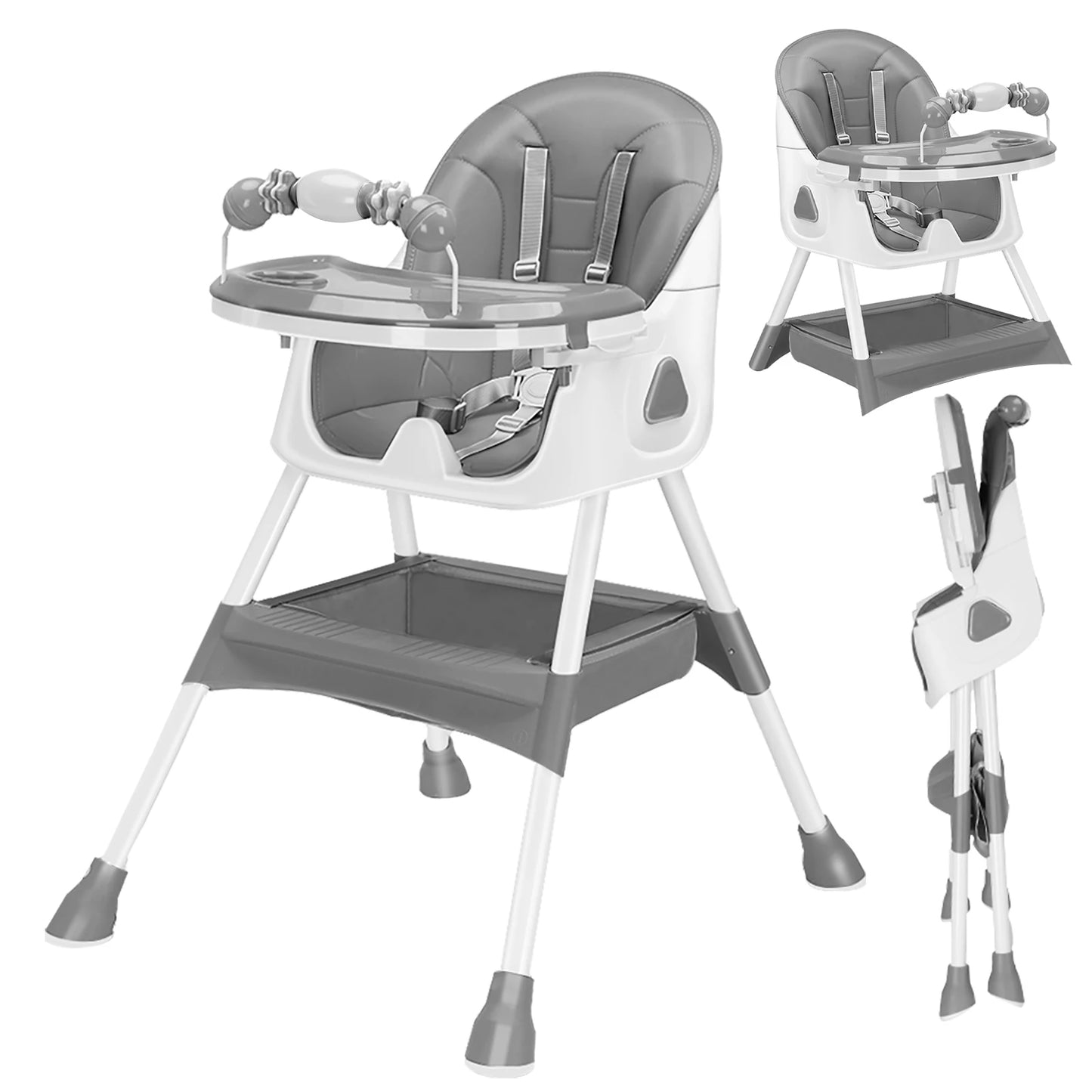 Foldable Baby High Chair 6 Months Plus, with Large Anti-slip Pad & Toy Rack, Easy to Clean Feeding
