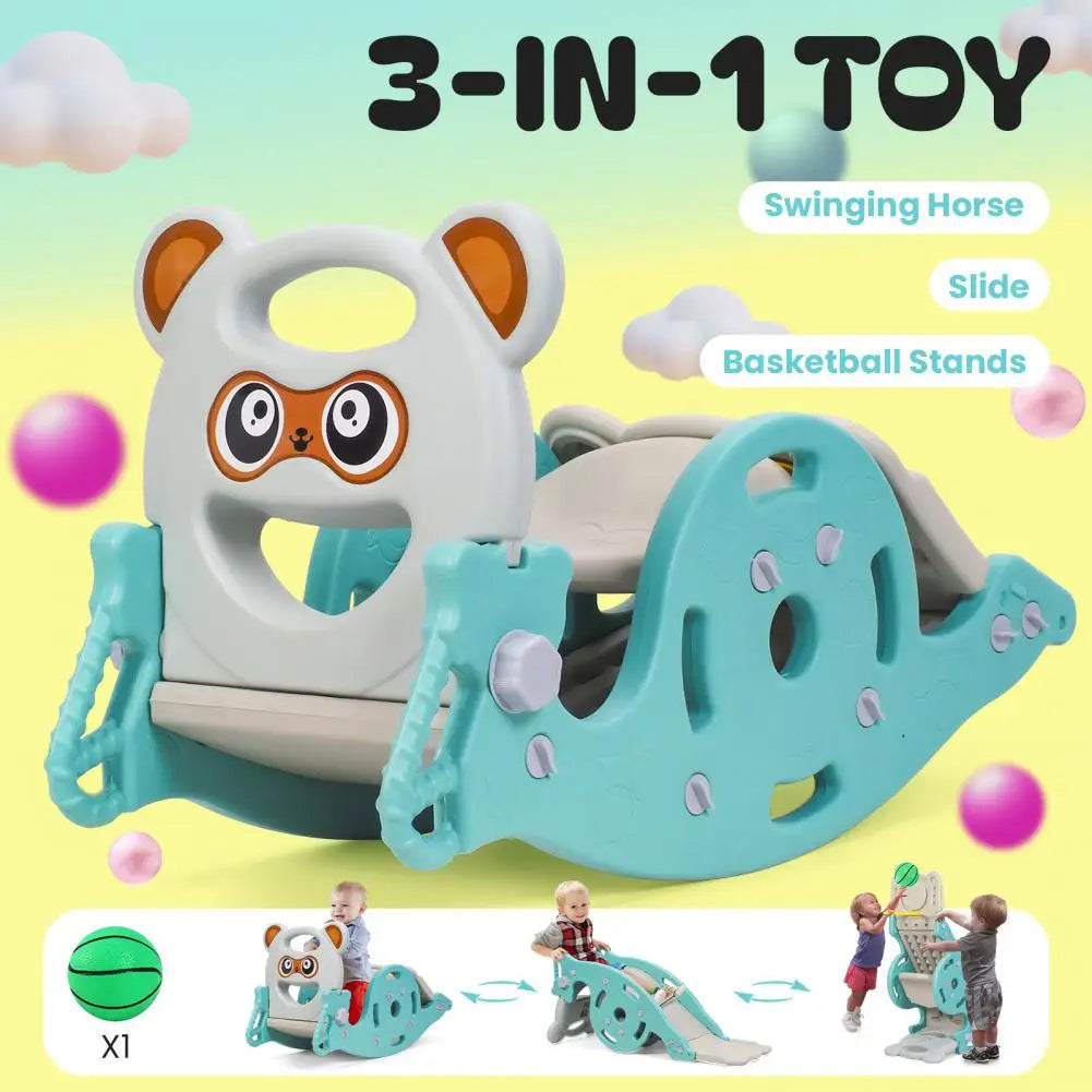 Portable Combination Slide for Children 4-in-1 Kids Slide Rocking Toy Rocking Horse with Basketball Hoop for Age 1-6 Boys Girls