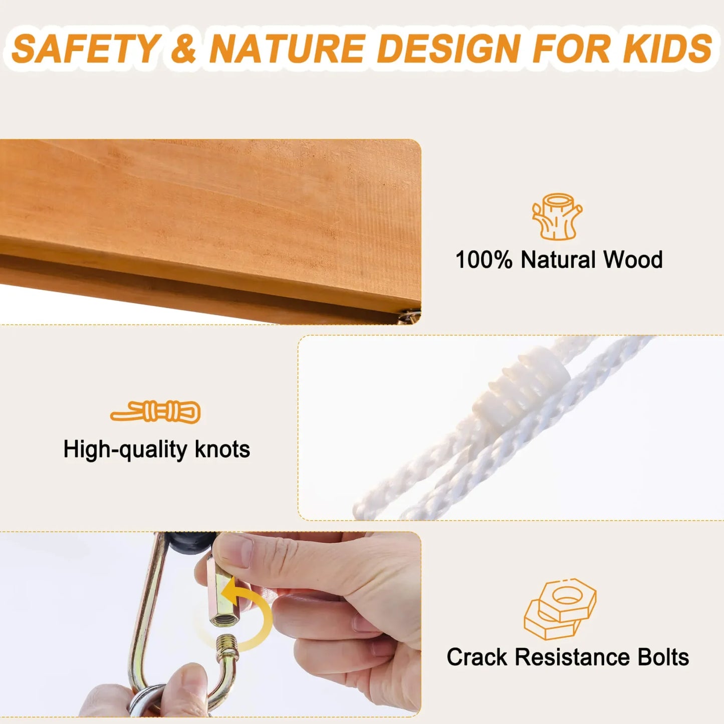 Robotime Robud 3-in-1 Playground Wooden Swing Sets for Backyard DIY Swing Sets with Tree Swing and 2 Toddler Swings