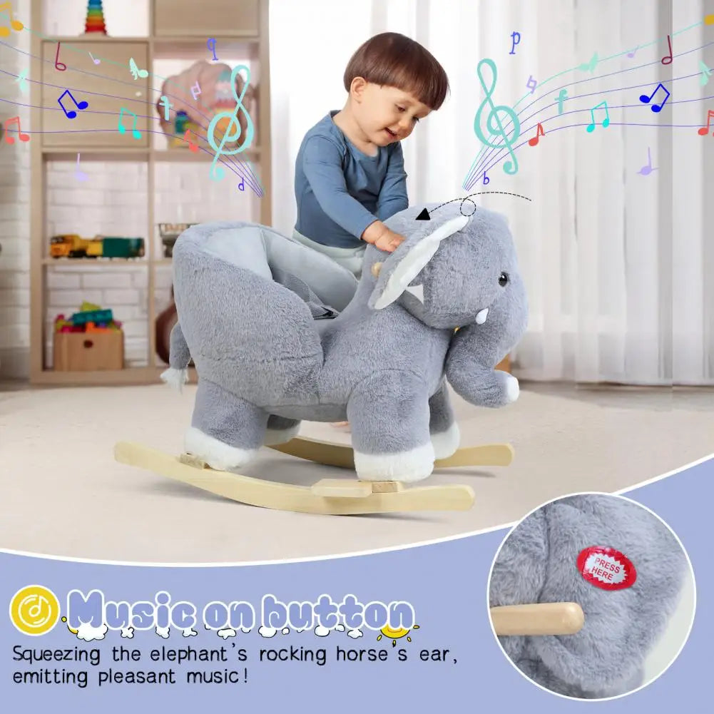 Baby Rocker Chair Elephant Baby Rocking Horse Stuffed Plush Ride-on Rocking Horse for Toddlers 1-3 with Music Sound
