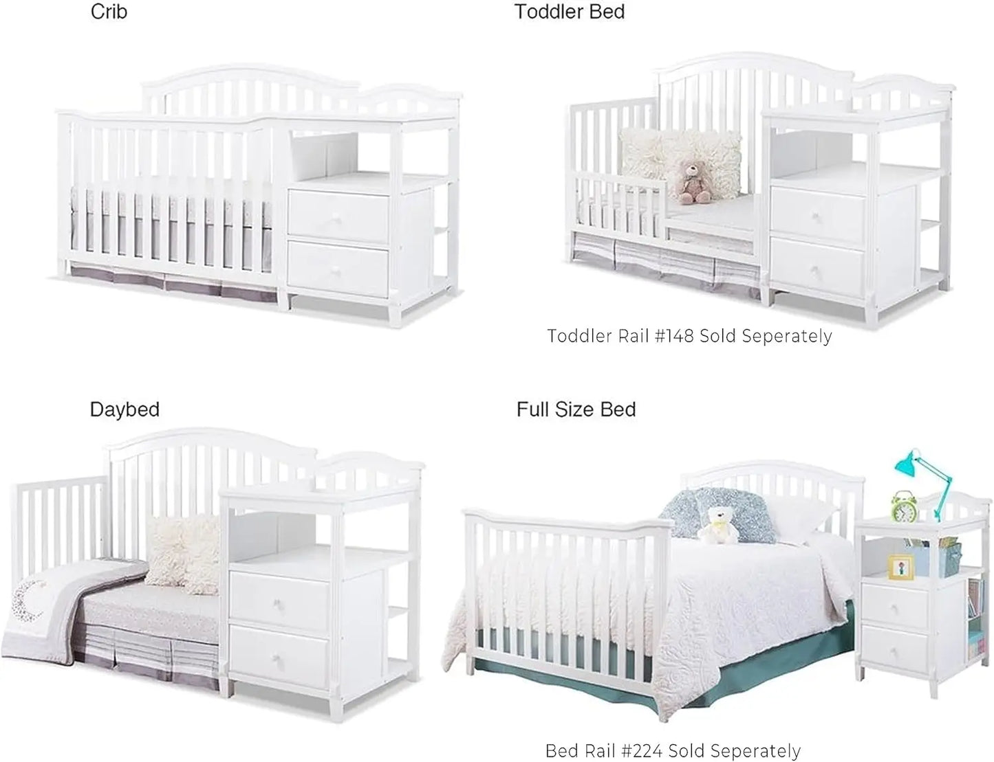 Furniture Berkley Crib and Changer with Slat Panel Back Classic -in- Convertible Diaper Changing Table Non-Toxic Finish Wooden