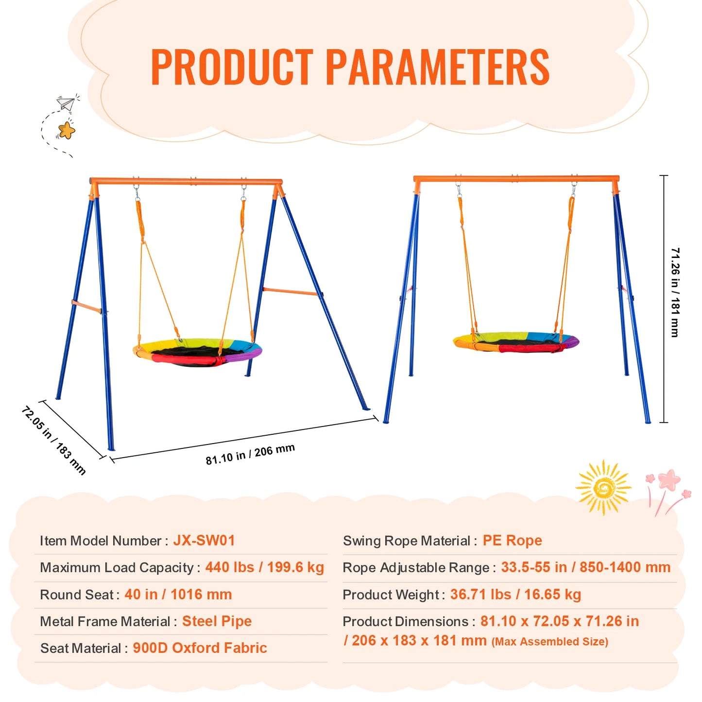 Swing Sets for Backyard 600lbs Capacity Swing Set with 1 Saucer Swing Seat 2 Belt Swing Seats Swing set Outdoor for Kids