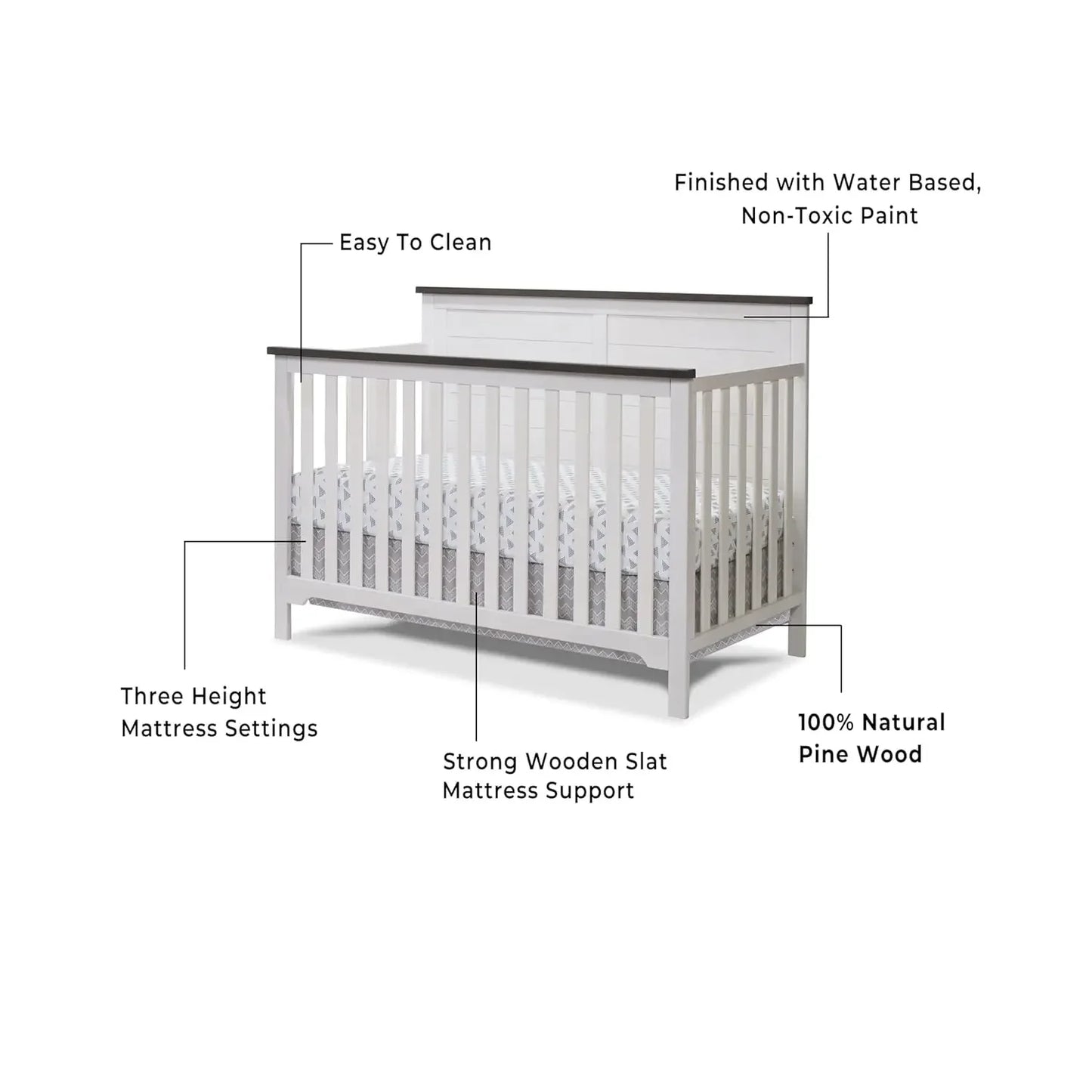 hot-selling Furniture Farmhouse 3-Piece Nursery Set with 4-in-1 Convertible Crib, 4-Drawer Dresser, and Changing Table with Shelves