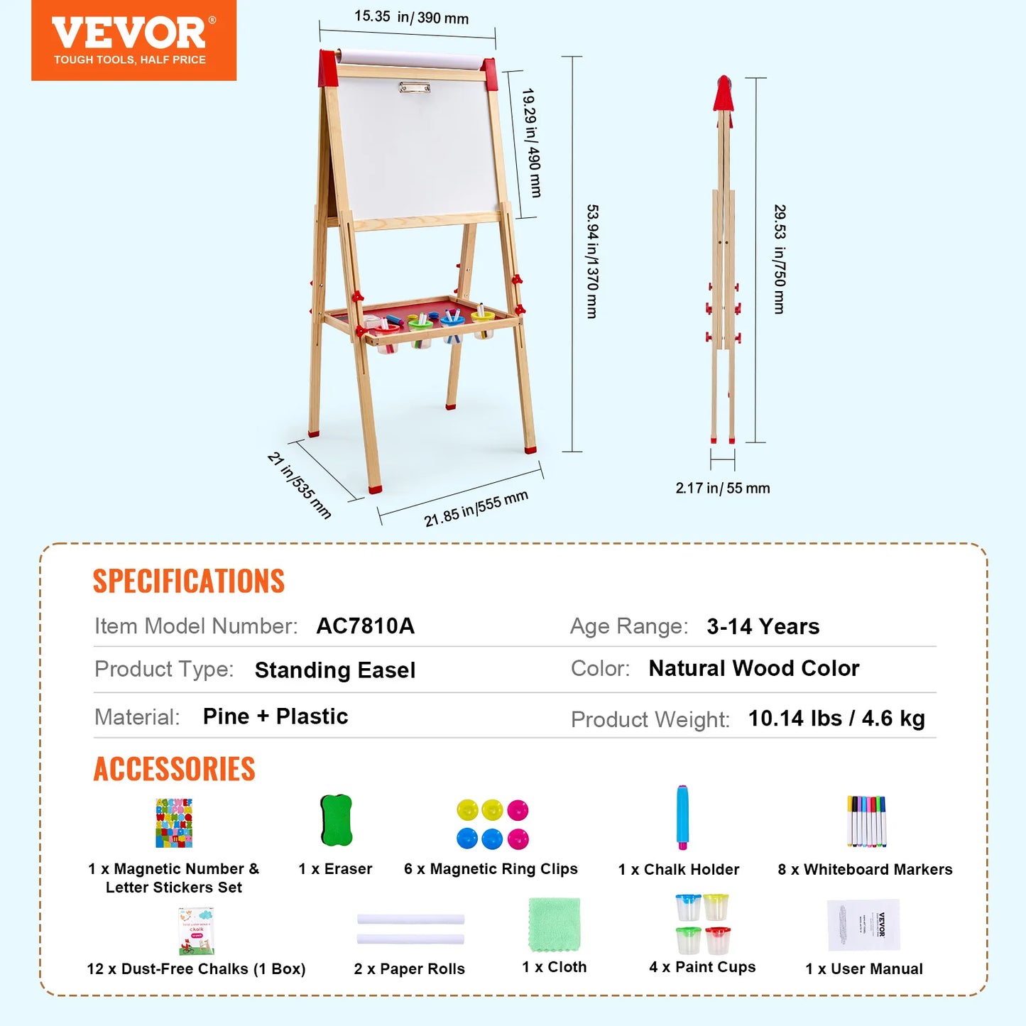 Children Magnetic Drawing Board Wooden Double-Sided Kid's Art Easel with Whiteboard Chalkboard for Girls Gifts Toys