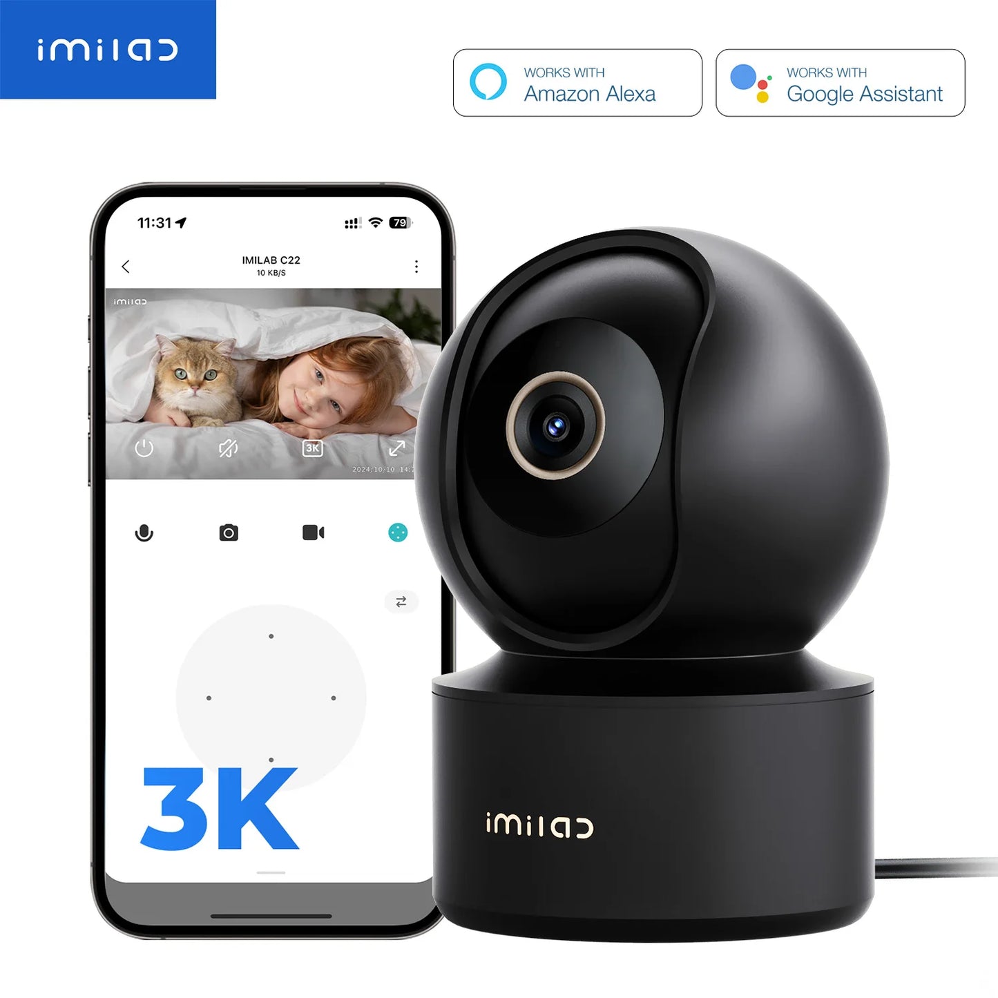 Baby Monitor Indoor Security Camera with AI Detection Night Vision 2-Way Audio 360° PTZ Compatible