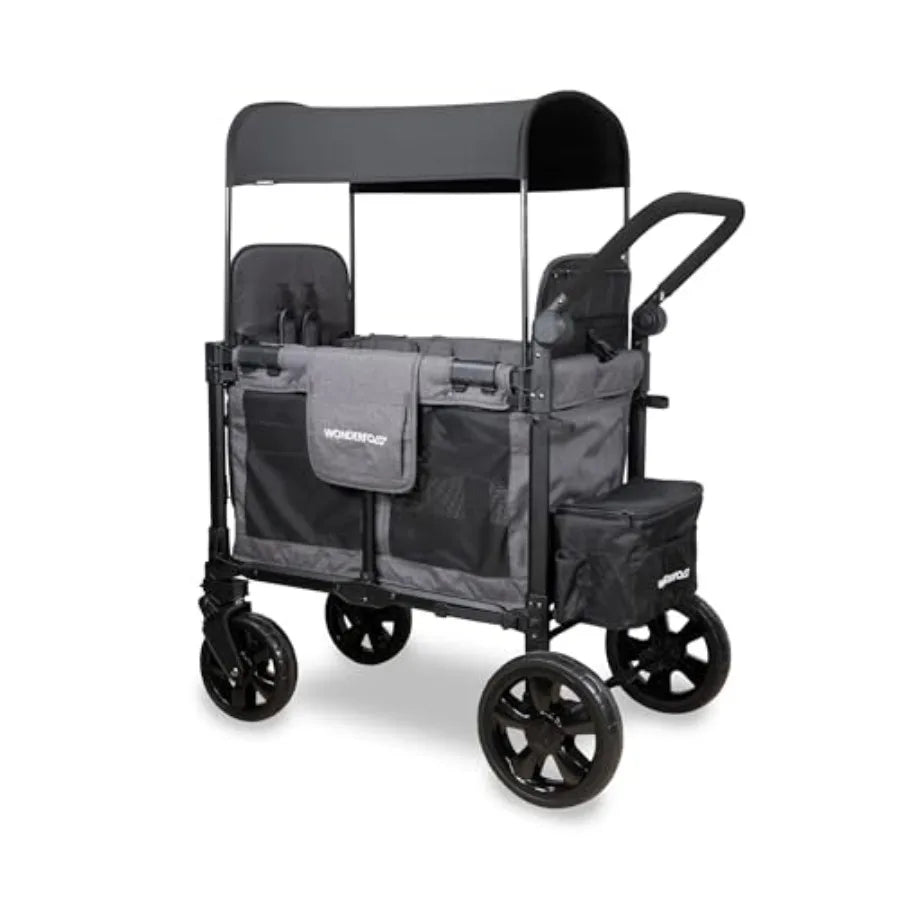 Foldable Wagon with Aluminum Frame - Adjustable Canopy Push Handle - All-Terrain Wheel
