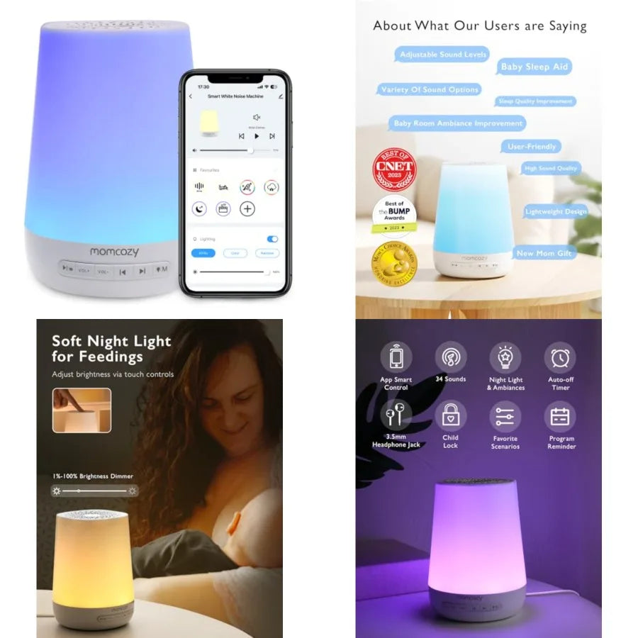 Baby Sound Machine, White Noise Machine for Baby Sleeping with Night Light, Toddler Sleep Trainer 34 Soothing Sleep Sounds