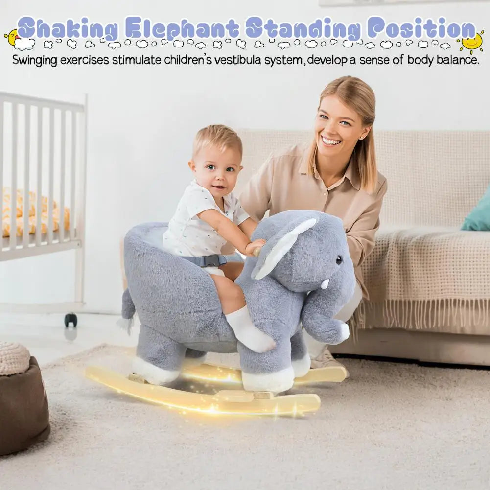 Baby Rocker Chair Elephant Baby Rocking Horse Stuffed Plush Ride-on Rocking Horse for Toddlers 1-3 with Music Sound