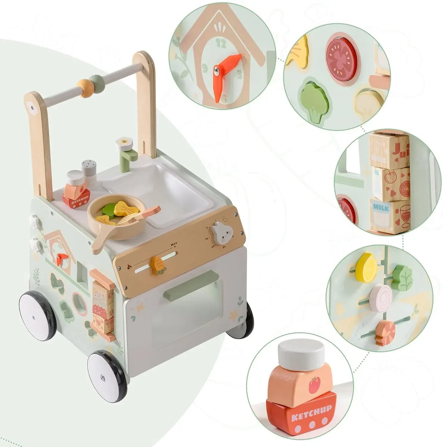 Robud Adjustable Height Speed Wooden Baby Walker Push Toy to Prevent O-Shaped Legs Montessori Baby Walking Toy for Girls Boys